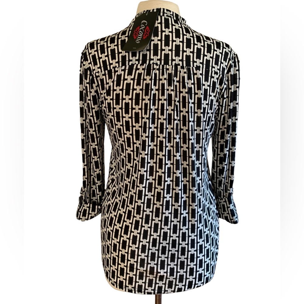 COCOMO XL Black White 3/4 sleeve women’s Pintuck Blouse tunic top shirt - Picture 5 of 15